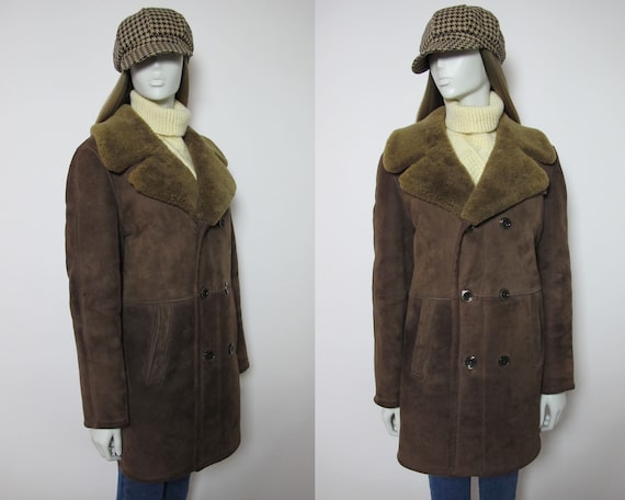 80s brown sheepskin jacket / 80s suede sheepskin c