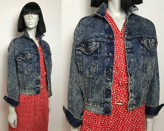 red acid wash denim jacket