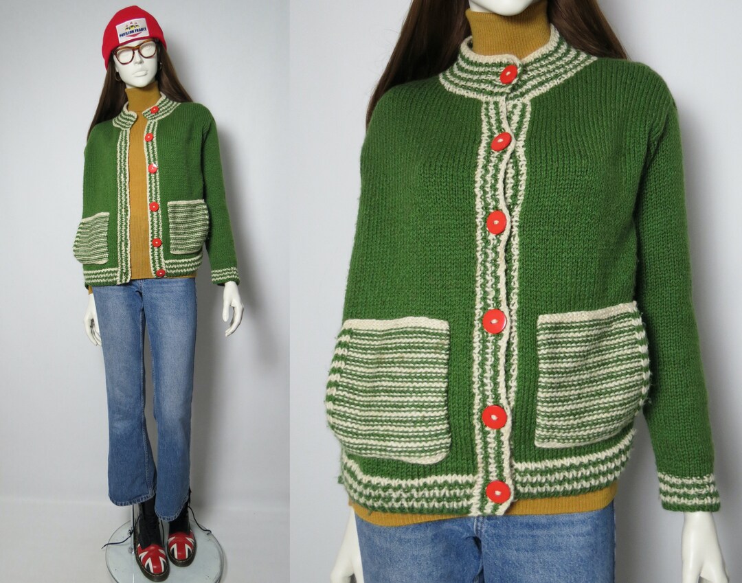 80s Hand Knit Cardigan Sweater Etsy Canada