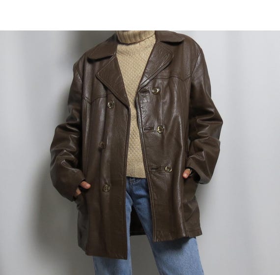 60s Brown Leather Jacket Size L - Etsy