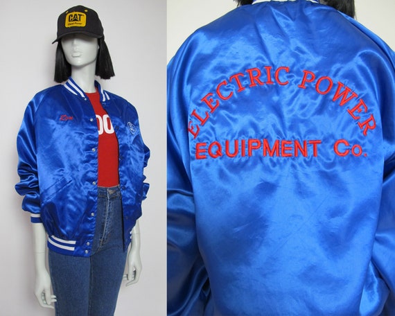 90s blue satin bomber jacket / 90s utility jacket