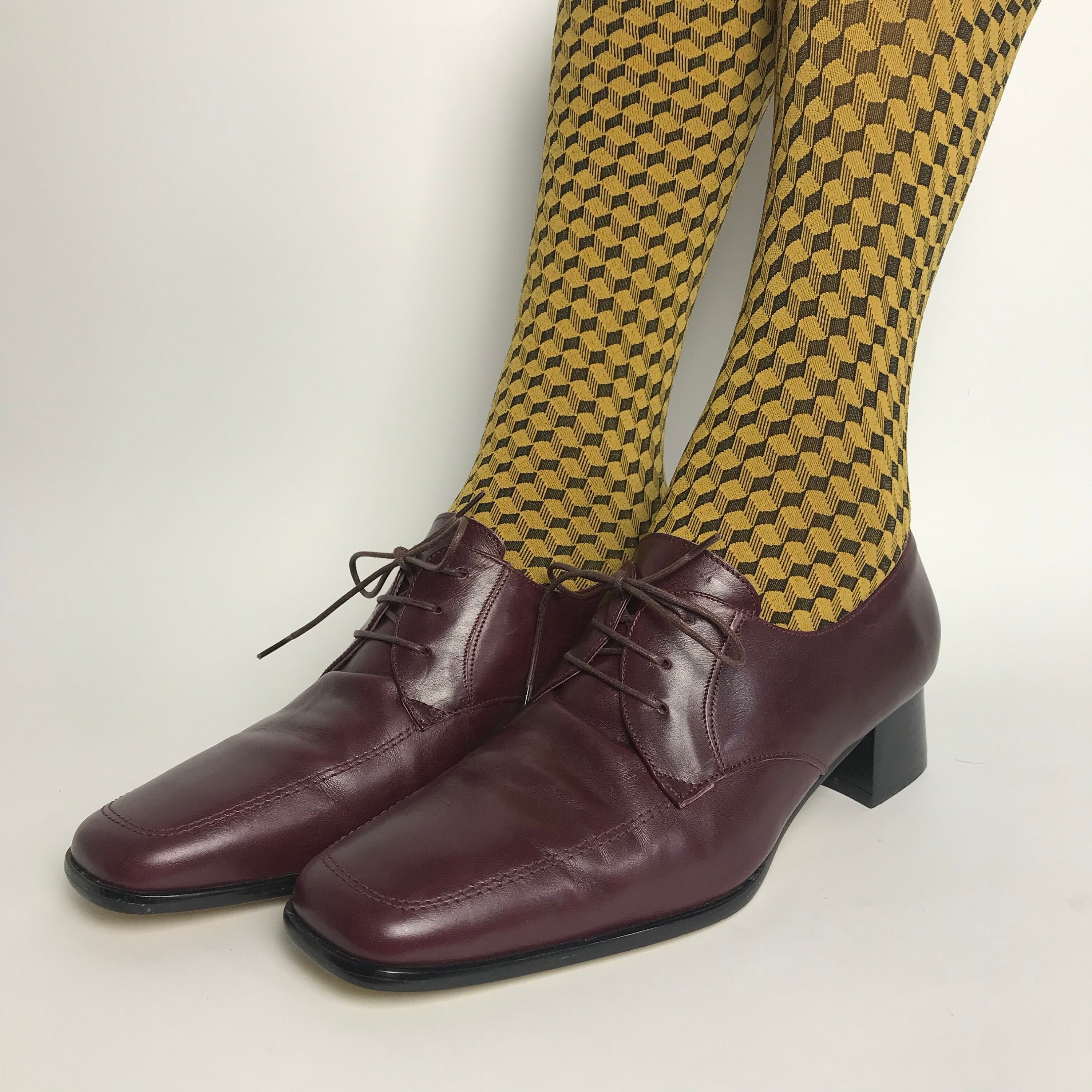 Square toe block heel shoes women / burgundy pumps women / | Etsy