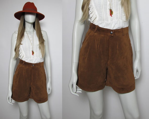 90s suede shorts / 90s high waisted shorts / brown