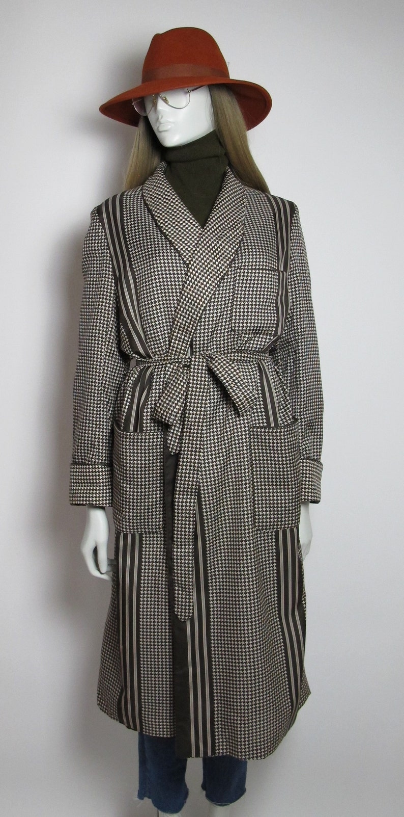 80s winter robe 80s houndstooth kaftan home robe women
