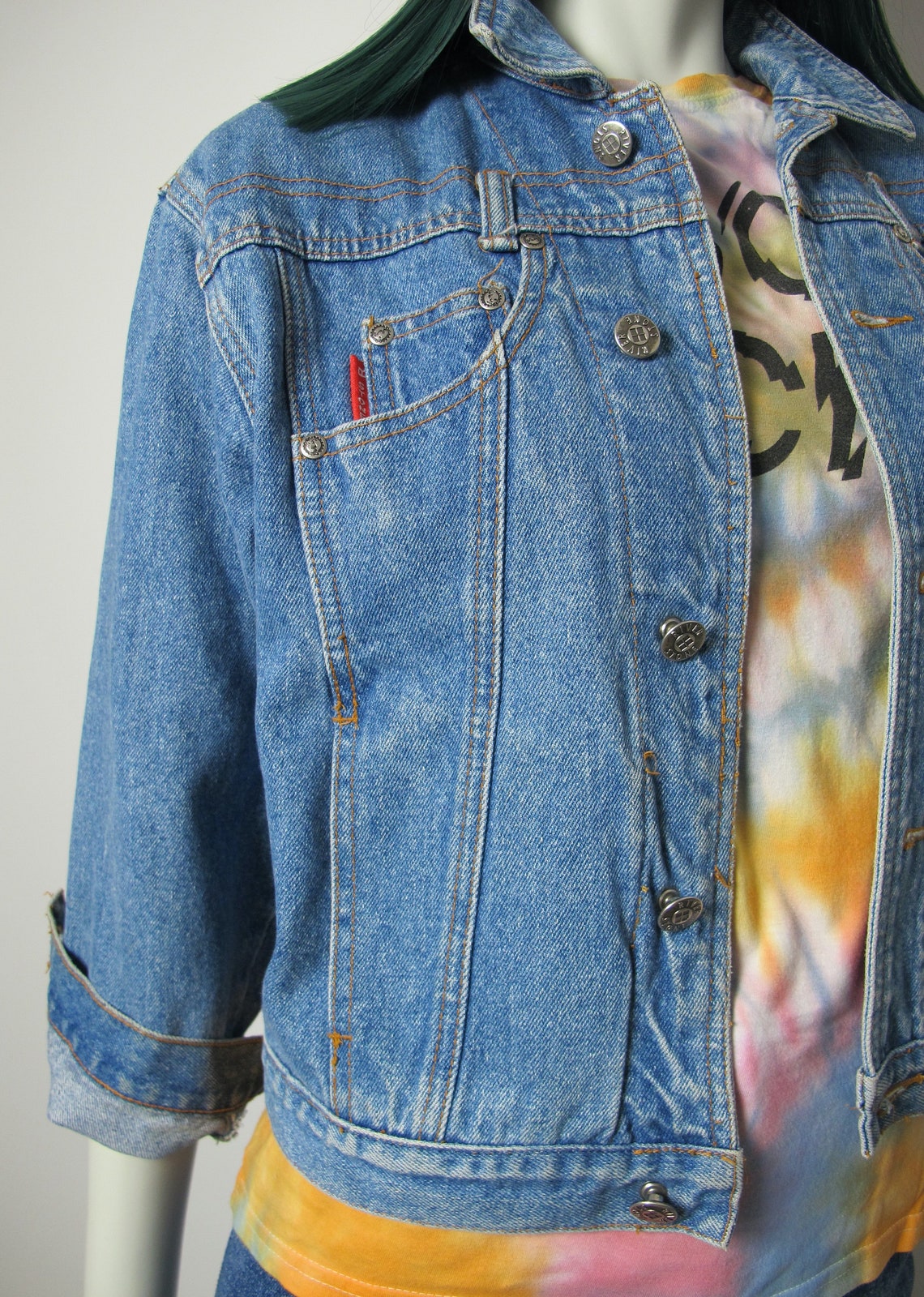90s denim jacket for girl / 90s cropped jean jacket women | Etsy