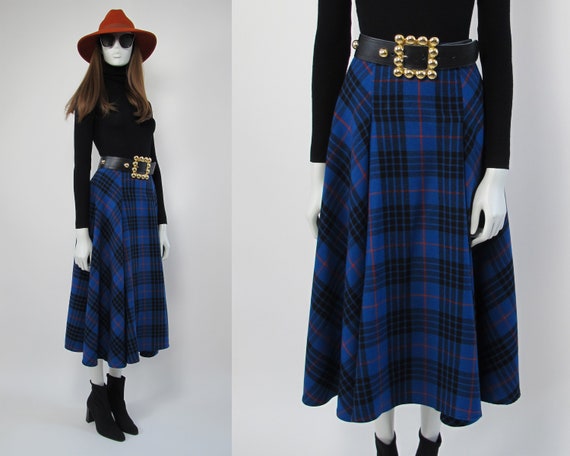 90s wool plaid skirt / 80s maxi tartan skirt / hig