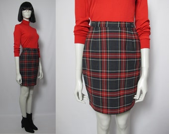 90s Gerard Darel high waist plaid mini skirt