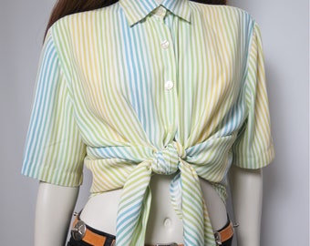 90s short sleeve loose fit striped blouse