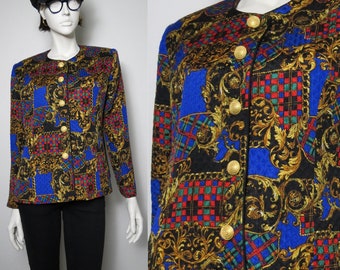 Chaqueta de seda con estampado barroco de los años 80