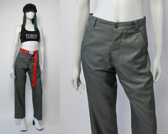 Agnes.b pants / 90s satin cargo pants / green carg