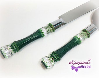 Hunter Green Wedding Cake Set*Charms*Bows*Ring Pillow Flower Girl Basket*Emerald Glasses*Wrist Corsage*Garters*Emerald Vase*Green Wedding