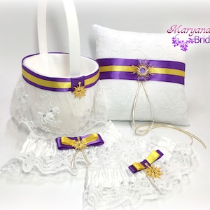 Rapunzel Yellow Purple Haze Ring Pillow Flower Girl Basket Set - FREE SHIPPING*Disney Tangled Inspired Rapunzel Wedding*Your Ribbons Choice*