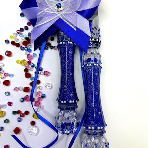 Royal Blue Glitter Cake Server and Knife, Bows, Crystals, Acrylic Handles*Ring Pillow Basket Set*Garters