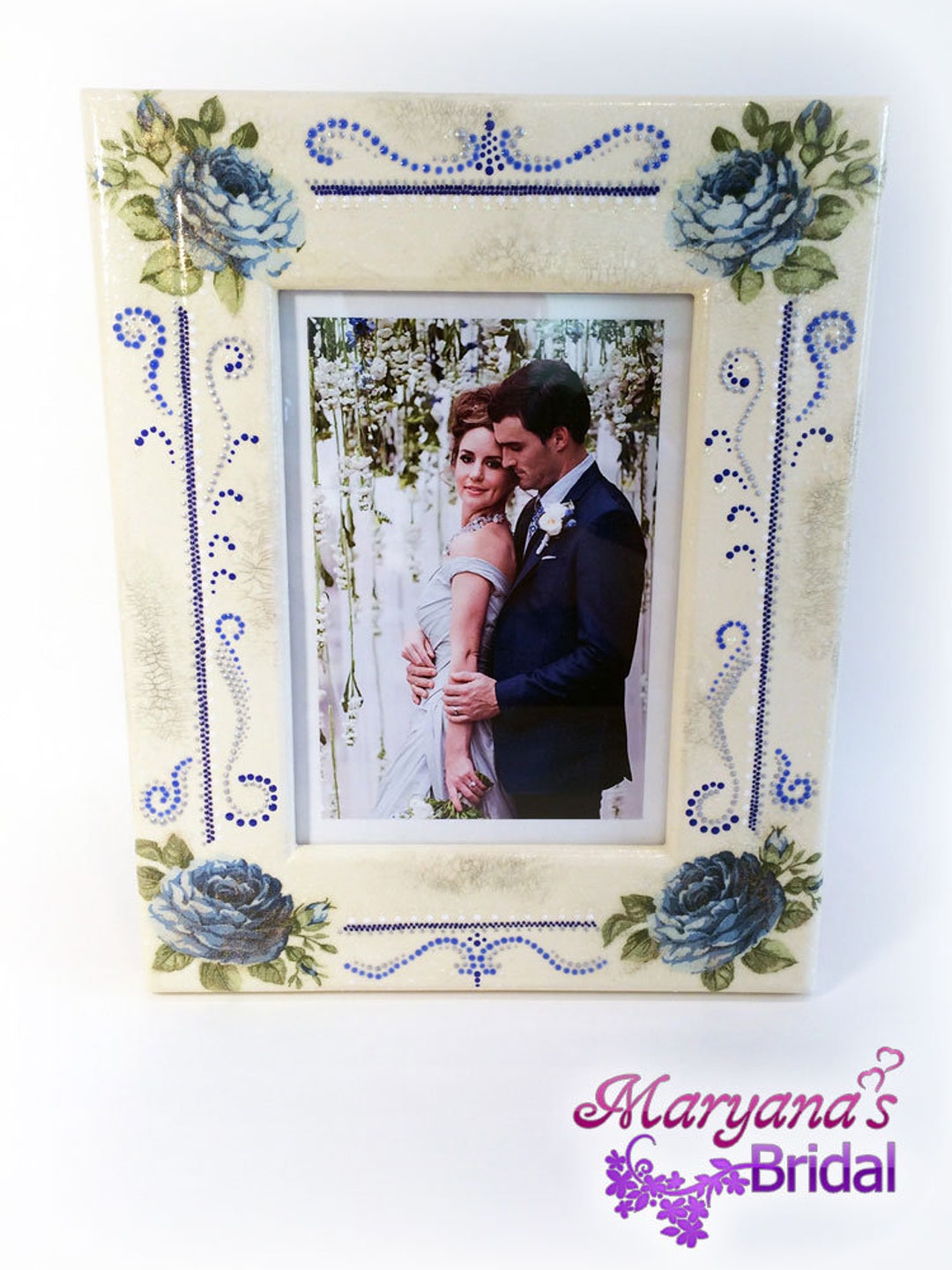 Blue Roses Photo Frame: Navy Ivory Wedding Picture Frame - Etsy