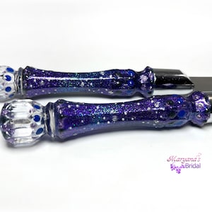 Galaxy Blue Black Purple Cake Set*Blue Black Purple Galaxy Wedding*Charms*Bows*Wedding Stars Cake Server & Knife*Night Stars Gift Cake Set*