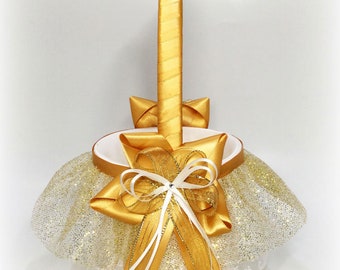 GOLD & Ivory Flower Girl Basket. Gatsby Wedding Flower Girl Basket. Golden Swirls Flower Girl Basket. Disney Wedding Gold Flower Girl Basket
