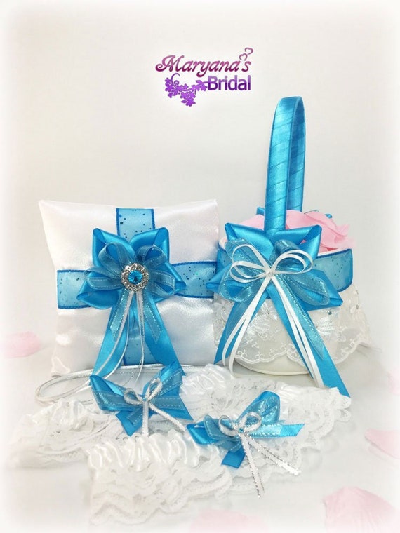 Aegean Blue Ring Bearer Pillow With Charms Blue Wedding Spa Etsy