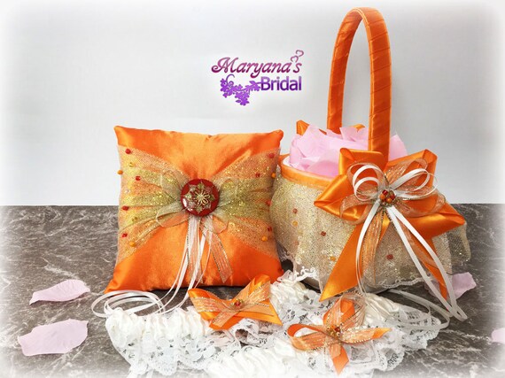 Orange Confetti Ring Bearer Pillow W Charm Pumpkin Ring Pillow Etsy