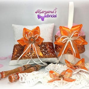 Burnt Orange Sequin Ring Pillow & Flower Girl Basket Set: Gatsby Wedding