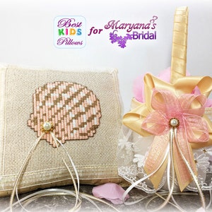 Beach Wedding*Gold Sea Shall Ring Pillow*Ivory Gold Flower Girl Basket*Charms*Under the Sea Beach Burlap One of a Kind Pillow Basket Set*