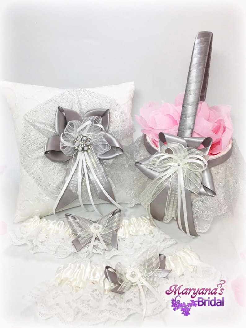 Silver White Bridal Garters Set wCharms Ivory Silver Garters Set Gatsby Wedding Silver Garters Disney Wedding Silver Garters Accessories