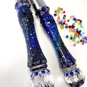 Galaxy 1 Wedding Cake Knife and Server Set: Blue, Black, Purple*Bows, Charms