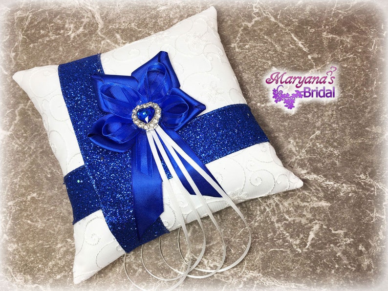 Royal Blue Ring Bearer Pillow wCharms Wedding Horizon Lapis Cobalt Midnight Glitter Blue Ring Bearer Pillow Disney Wedding Blue Ring Pillow