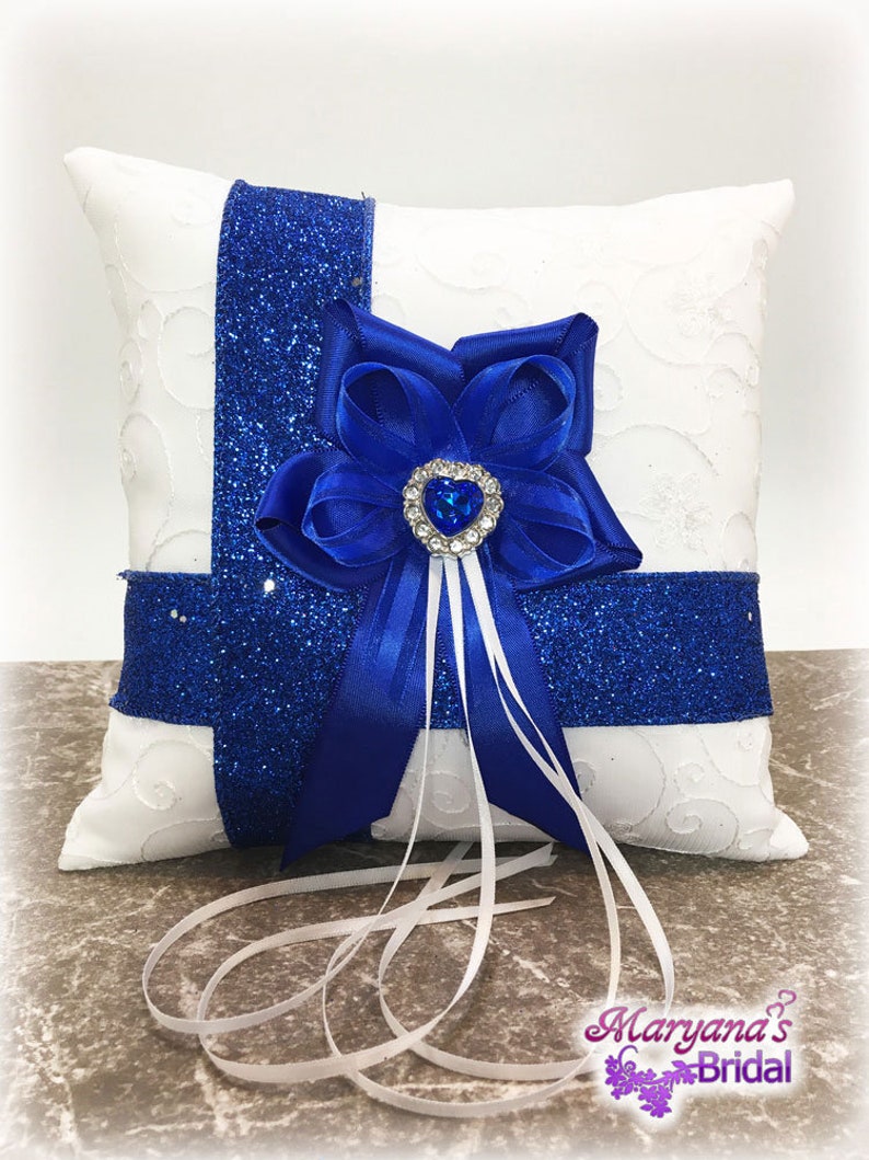 Royal Blue Ring Bearer Pillow wCharms Wedding Horizon Lapis Cobalt Midnight Glitter Blue Ring Bearer Pillow Disney Wedding Blue Ring Pillow