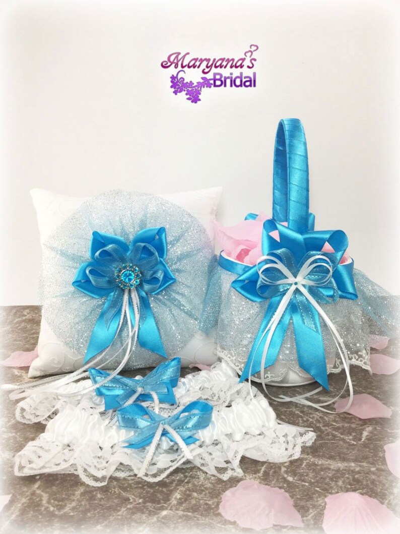 Turquoise Blue Ring Bearer Pillow With Charms Blue Wedding Etsy