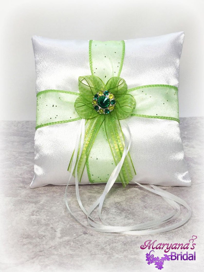 Green Gold Ring Bearer Pillow With Charms Bud Green Apple Etsy