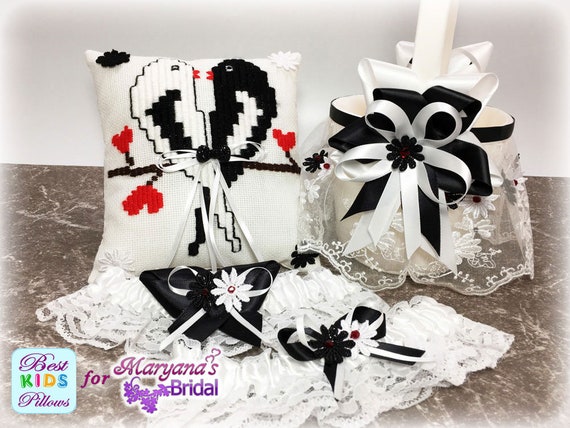 Love Birds Black And White Ring Bearer Pillow Basket Set Etsy