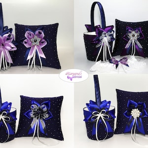 Galaxy Wedding Royal Blue Black Purple Lavender Ring Pillow Flower Girl Basket*Stars Sky Glasses Cake Set*Your Ribbon Colors*Galaxy Wedding*