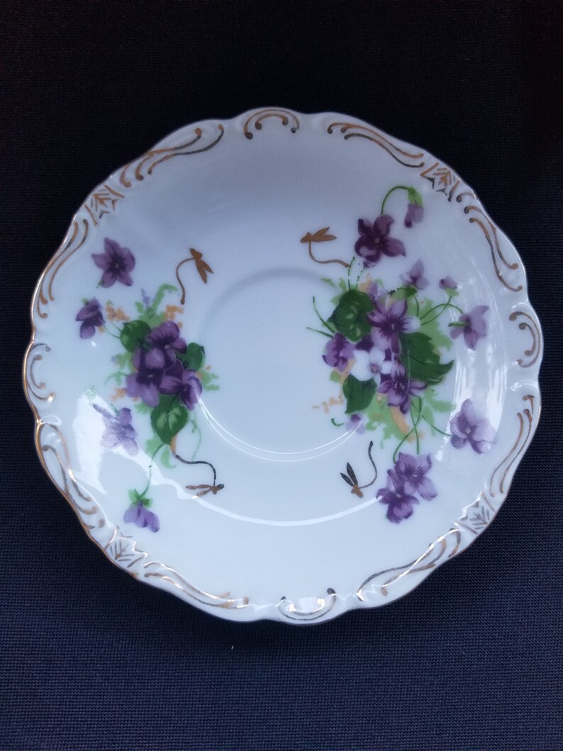 Vintage Norcrest Fine China Sweet Violet Saucer Scalloped Gold Trim 215122 5 *