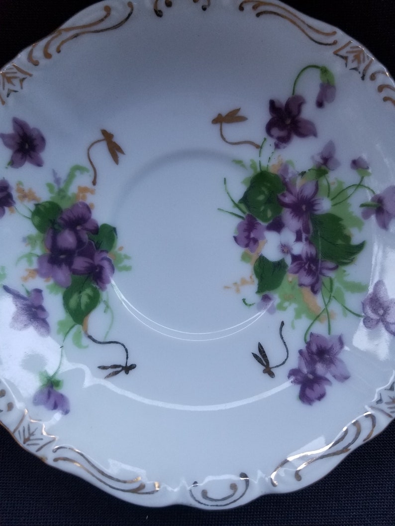 Vintage Norcrest Fine China Sweet Violet Saucer Scalloped Gold Trim 215122 5 *