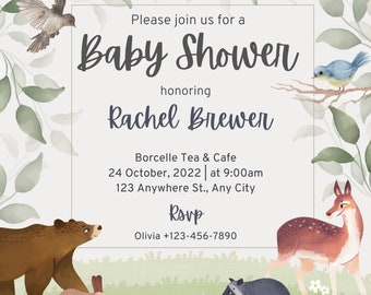 Woodland Creature Baby Shower Invitation