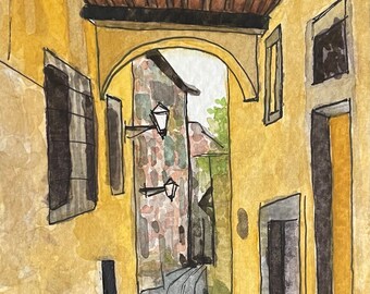 Cortona Alley Watercolor Print