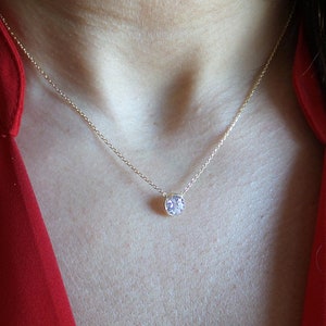 Diamond Cz Necklace / Bezel Set Cz Necklace / Gold Solitaire Necklace / Large Diamond Cz Bezel Necklace / Bridal Party Gift / Solitaire