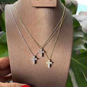 Diamond Cz Cross Necklace / Petite Gold Cross Necklace / layering Cross Necklace / Communion Confirmation Graduation Cross