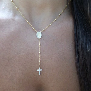 Cross Rosary Necklace / Silver Rosary Bead Necklace / Rosary Bead Necklace / Cross Necklace / Virgin Mary Necklace / Virgin Mary Medallion image 8