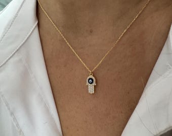 Collar de ojo turco hecho a mano: chapado en oro 925, circonita cúbica