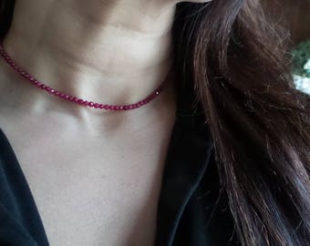 Ruby Choker Necklace/ Beaded Necklace/ Ruby Choker Necklace with Sterling Silver Adjustable Length and Lock/ Choker/ Trendy Necklace