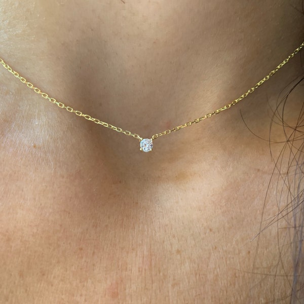 Diamond Solitaire Necklace / CZ Solitaire Pendant / Dainty Solitaire Necklace / Minimalist Necklace / Solitaire Prong Necklace / Bridal