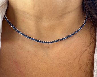 Sapphire Tennis Necklace: Dainty Blue Birthstone Jewelry, September Birthstone
