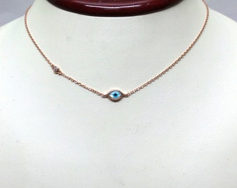 Evil Eye Necklace / Solitaire Necklace / Mini Evil Eye with Cz Necklace / Dainty Evil Eye / Dainty Solitaire Necklace / Yogi Jewelry