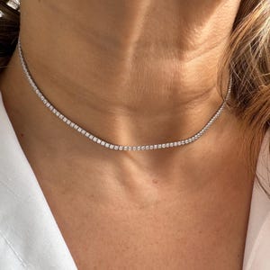 Diamond Cz Necklace / Tennis Necklace / CZ Tennis Necklace / Bridal Party Gift / Sterling Silver CZ Tennis Necklace / Diamond Choker