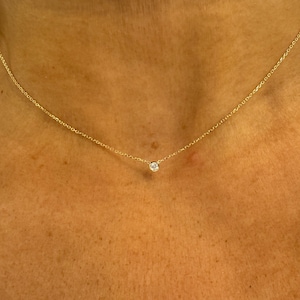 Diamond Necklace / 14K Rose Gold Diamond Necklace / Diamond Bezel Necklace / Minimalist Necklace / Dainty Diamond / Bridal Necklace