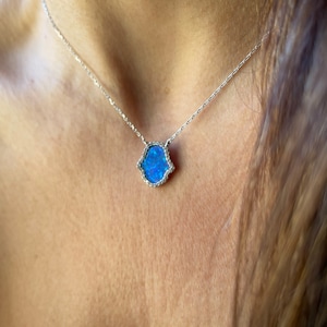 Sterling Silver Opal Hamsa Necklace: CZ Hand of God Pendant