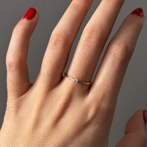 14K Solid Gold Lab Diamond Solitaire Ring • Dainty Promise Ring for Her • Minimalist Engagement Ring • Thin Gold Band • Recycled Gold Jewelry