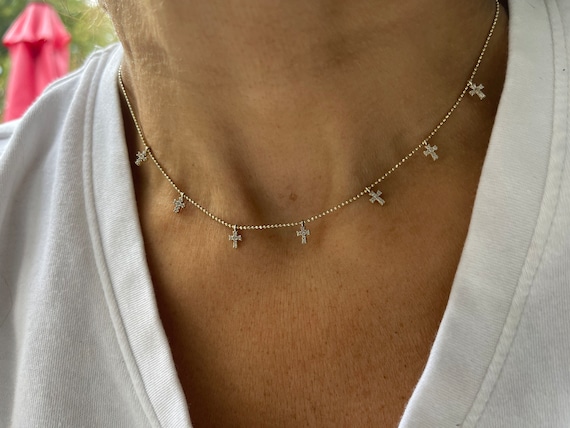 Diamond Cz Cross Necklace Small Gold Cross Necklace Multi Cross Necklace Petite Cross Cross Station Layering Necklace everyday Cross Etsy Canada
