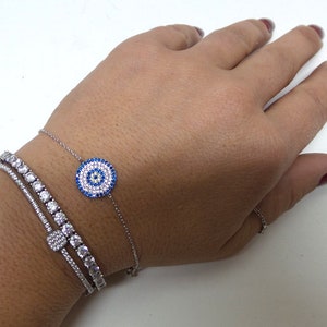 Sterling Silver Evil Eye Bracelet: CZ Protection Jewelry